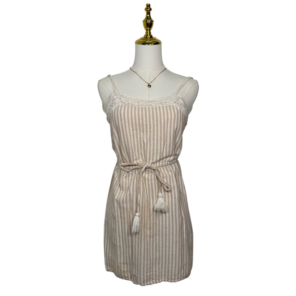 derek heart tan white striped dress crochet lace cottage fairy whimsy boho beach